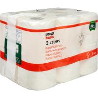 Papel higiénico 2 capas EROSKI BASIC, paquete 12 rollos