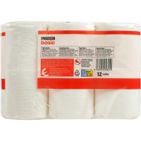 Papel higiénico 2 capas EROSKI BASIC, paquete 12 rollos