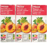 Zumo de melocotón, uva y manzana EROSKI, pack 6x20 cl