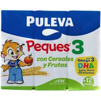 PULEVA PEQUES 3 hazkuntzako esnea zereal eta frutekin, sorta 3x200 ml