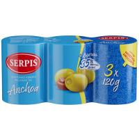 Aceitunas rellenas más ligeras SERPIS, pack 3x120 g
