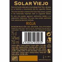 Vino Tinto D.O.C Rioja Reserva SOLAR VIEJO, botella 75 cl