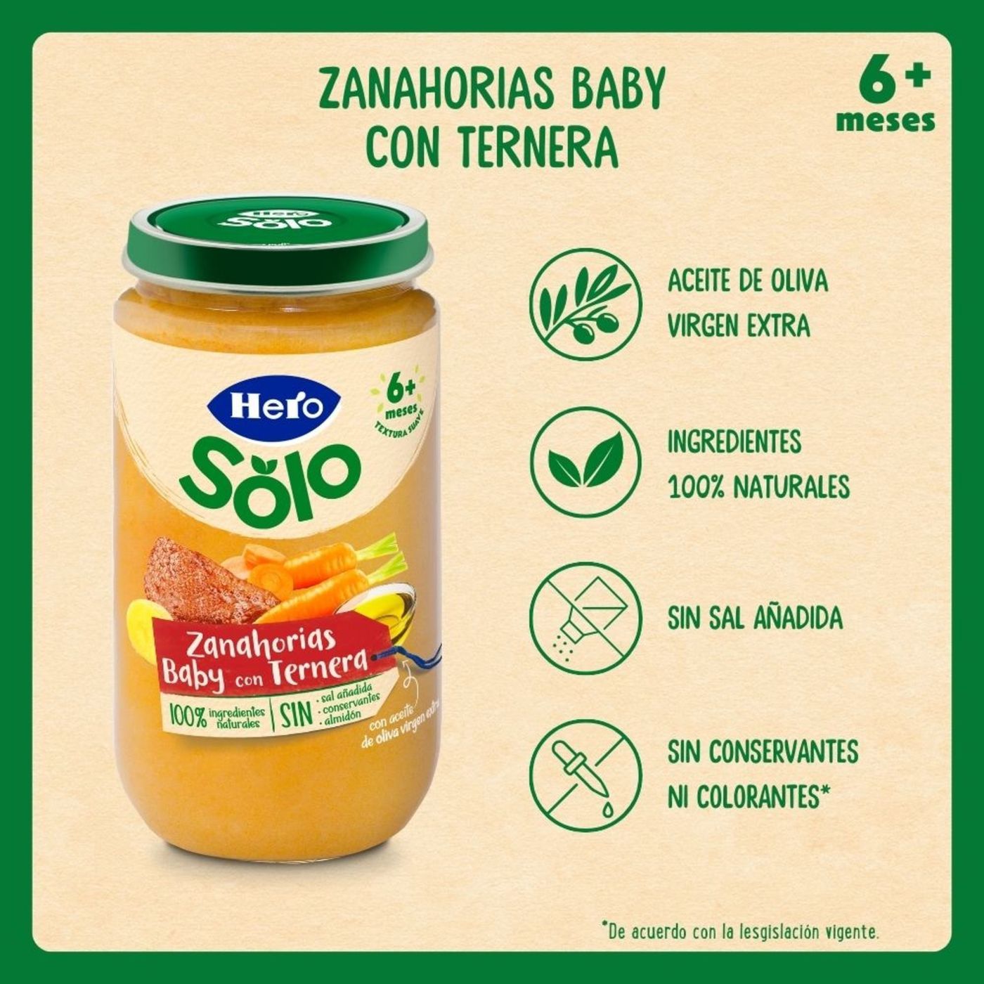 Tarrito de ternera con zanahorias HERO, tarro 235 g