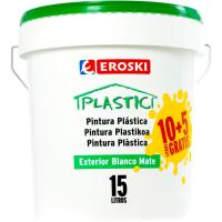 Pintura plástica de exterior rendimiento 7-9m2/l color blanco mate EROSKI, 10+5l
