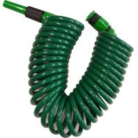 Manguera helicoidal de 9 mm, verde, con lanzas y kit conector FITT, 7,5 metros