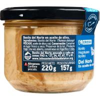 Bonito en aceite de oliva EROSKI, frasco 220 g 