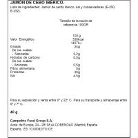 Jamón ibérico de cebo 50% raza ibérica NAVIDUL, sobre 40 g