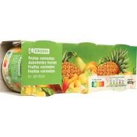 Frutas variadas en almíbar EROSKI, pack 3x115 g