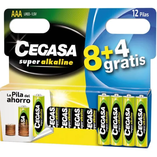 Pila super alcalina LR03  (AAA) CEGASA, pack 8+4 uds