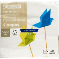 Servilleta blanca 2 capas 38x38 EROSKI, paquete 60 uds
