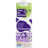 Leche semidesnatada sin lactosa EROSKI, brik 1 litro Leche semidesnatada sin lactosa EROSKI, brik 1 litro