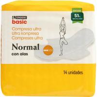 Compresa ultra alas normal EROSKI basic, paquete 14 uds.