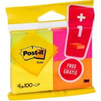 Notas adhesivas de 51x38mm, 4 colores de 100 hojas por color POST-IT, 3+1 gratis