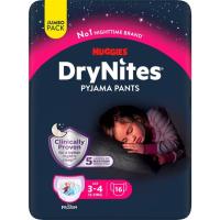 HUGGIES DRYNITES neskentzako pixoihalak, 3-4 urte, 12-21 kg, paketea 16 ale