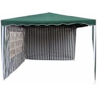 Cenador fijo de acero y rafia, con dos cortinas, 300x300x250 cm, 1 ud