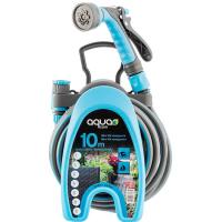 Manguera de 10 metros Mini Kit azul, pistola y soporte AQUACOM, 1 ud