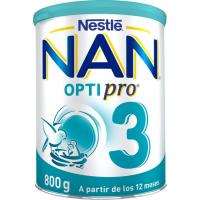 Leche de crecimiento 12 meses NESTLÉ Nan 3 Optipro, lata 800 g