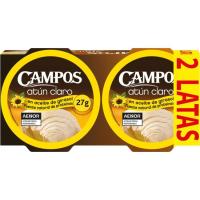 Atún claro en aceite de girasol CAMPOS, pack 2x160 g