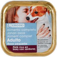 Paté de buey para perros de razas pequeñas EROSKI, lata 150 g