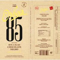 Chocolate negro 85 % cacao ORBEA, tableta 100 g