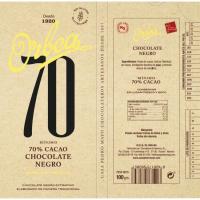 Chocolate negro origen Madag. 70 % cacao ORBEA, tableta 100 g