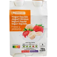 Yogur líquido sabor fresa-plátano EROSKI, pack 4x180 g