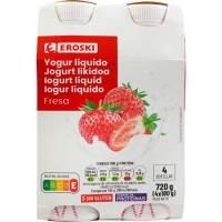Yogur líquido sabor fresa EROSKI, pack 4x180 g