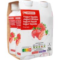 Yogur líquido sabor fresa EROSKI, pack 4x180 g