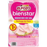Pechuga de pavo bajo grasa-sal ELPOZO BIENESTAR, bandeja 65 g
