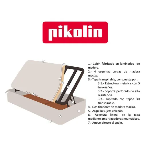 Canapé abatible apertura lateral 90x190 Cerezo PIKOLIN