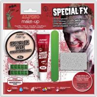 Set maquillaje efectos especiales: sangre, cera, 2barras ,espatula, esponja ALPINO