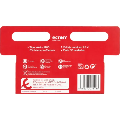 Pila alcalina LR03 (AAA) ECRON, pack 12 uds
