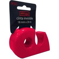 Cinta adhesiva transparente con portarollos rojo MKTAPE, 18mm x 20m