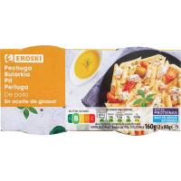 Pechuga de pollo en aceite EROSKI, pack 2x80 g