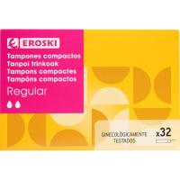 Tampón regular con aplicador compacto EROSKI, caja 32 uds