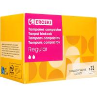 Tampón regular con aplicador compacto EROSKI, caja 32 uds
