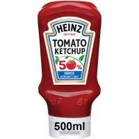 HEINZ ketchupa azukre eta gatz gutxiagorekin, buruz behera 550 g