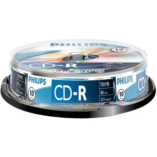 CD-R grabables, 700 MB, 80 minutos, 52x PHILIPS, pack 10 uds