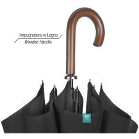 Paraguas largo negro 69/8 automático, mango madera, varillas fibra de vidrio.