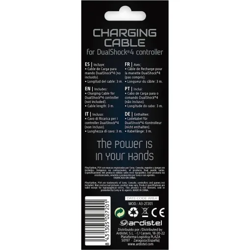 Cable de carga USB A a MicroUSB para mandos Dualshock PS4, 3 m