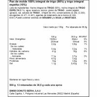 Pan rebanada artesana integral BIMBO, paquete 500 g