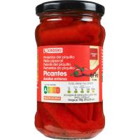Pimiento del piquillo entero picante EROSKI, frasco 225 g