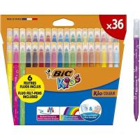 Rotuladores de colores surtidos, 6 fluorescentes Kids BIC KID COULEUR, caja 36 uds