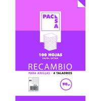 Recambio A4 cuadriculado, 4 taladros PACSA, pack 100 hojas