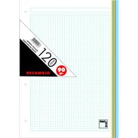 Recambio A4 cuadriculado banda colores, 4 taladros PACSA, pack 120 hojas Recambio A4 cuadriculado banda colores, 4 taladros PACSA, pack 120 hojas