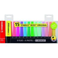 Marcador fluorescente, colores: 9 fluor, 6 Pastel Boss STABILO, Pack 15uds