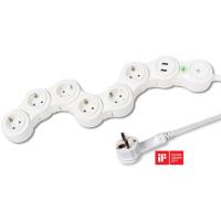 Regleta flexible blanca con interruptor, 6 tomas y 2 USB, 1,5 m OSCA CONNECT, 1 ud