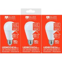 Bombilla Led eco estándar E27 8W luz cálida(3000k) SILVER, 3 uds