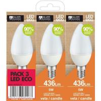 Bombilla Led eco vela E14 5W luz cálida SILVER, 3uds.