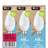 Bombilla Led eco vela E14 5W luz fría (6000k) SILVER, 3 uds
